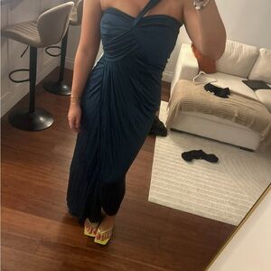 Elegant One-Shoulder Navy Dress